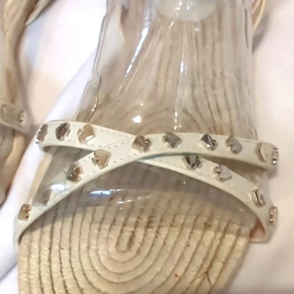 Kate Spade White Espadrilles with Gold Spade Logos on Straps Size 9.5